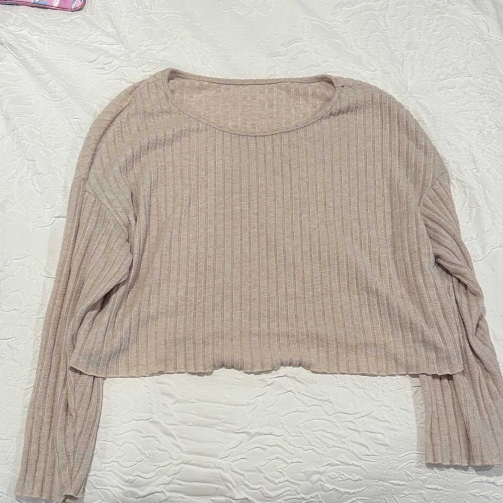 SHEIN Light Beige Ribbed Sweatshirt